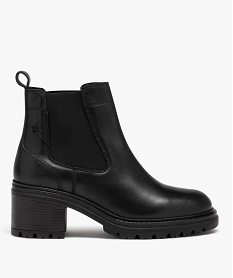 GEMO Boots femme à talon en cuir uni style Chelsea Noir