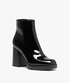 boots femme vernies a talon haut avec bout carre noirD997901_2