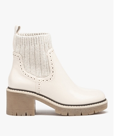 GEMO Boots femme à talon carré dessus verni avec col chaussette Beige