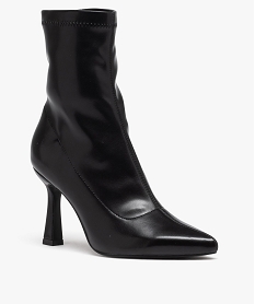 boots femme unies a talon haut avec col elastique noirD998601_2