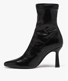 boots femme unies a talon haut avec col elastique noirD998601_3