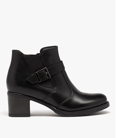 GEMO Boots femme dessus en cuir uni à talon carré Noir