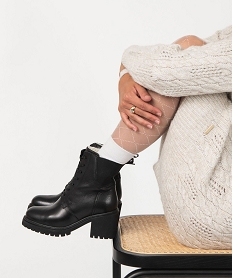 bottes cuissardes femme bi matieres avec petit talon noir bottes