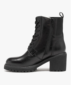 boots femme dessus en cuir uni a large talon carre et col elastique noirD999001_3