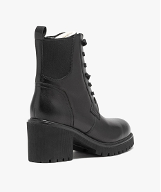 boots femme dessus en cuir uni a large talon carre et col elastique noirD999001_4