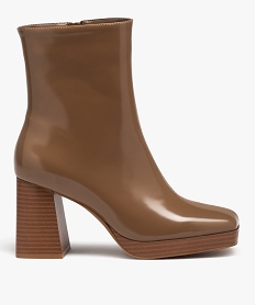 GEMO Boots femme vernies à talon et bout carrés beige standard