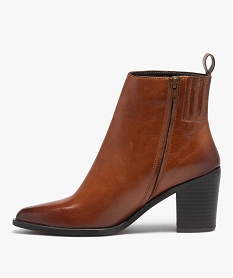 boots femme en cuir uni a talon carre et bout pointu - taneo orange bottines et bootsE000001_4