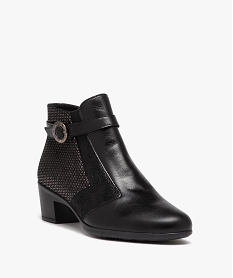 boots femme confort a talon dessus en cuir uni brillant noirE000701_2