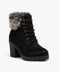 boots femme unies a talon haut carre et col fourre noir standard bottines et bootsE001001_2