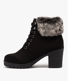 boots femme unies a talon haut carre et col fourre noir standard bottines et bootsE001001_3