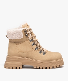 GEMO Boots femme unies en suédine fourrées et à col en sherpa Beige