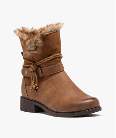 boots femme unies avec interieur fourre en peluche et corde nouee orangeE001901_2