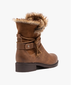 boots femme unies avec interieur fourre en peluche et corde nouee orangeE001901_4