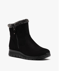 boots fourrees femme confort unies avec col peluche et a zip noir standard bottines bottesE002301_2