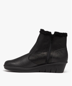 boots fourres femme unies a talon compense et a double zip noirE002501_3