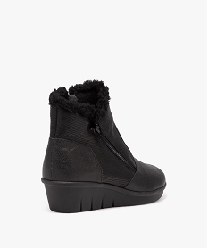 boots fourres femme unies a talon compense et a double zip noirE002501_4