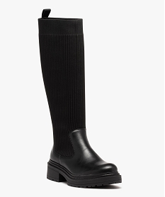 bottes femme unies effet chaussettes a semelle crantee noirE002701_2