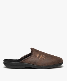 chaussons homme mules dessus cuir imitation avec fleur de lys brunE012501_1