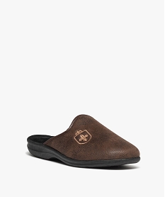 chaussons homme mules dessus cuir imitation avec fleur de lys brunE012501_2