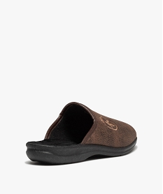 chaussons homme mules dessus cuir imitation avec fleur de lys brunE012501_4
