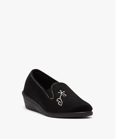 chaussons femme pantoufles compensees en velours brode noir standardE015901_2