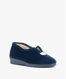 chaussons femme pantoufles en velours uni a semelle compensee bleuE016101_2