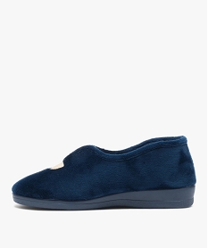 chaussons femme pantoufles en velours uni a semelle compensee bleuE016101_3