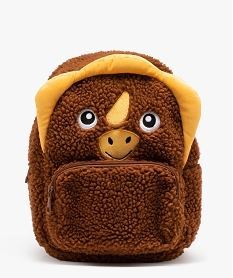 sac a dos en maille sherpa avec broderie dinosaure garcon marron vifE033301_1