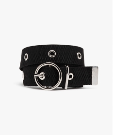 ceinture sangle avec oeillets metalliques et boucle ronde fille noirE033501_3