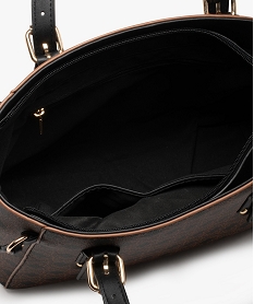 sac imprime porte epaule femme brun sacs a mainE041801_3