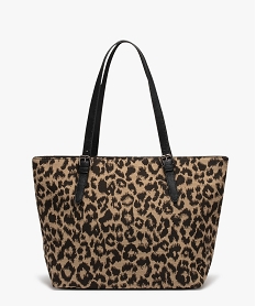 sac a main forme cabas en tissu imprime leopard femme noir standardE041901_1