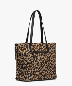 sac a main forme cabas en tissu imprime leopard femme noir standardE041901_2
