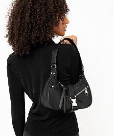 sac compact porte epaule en textile satine mat noir sacs a mainE042001_2