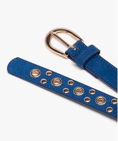 ceinture fine toucher velours a oillets et clous dores femme bleuE043001_2