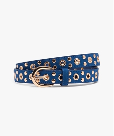 ceinture fine toucher velours a oillets et clous dores femme bleuE043001_3