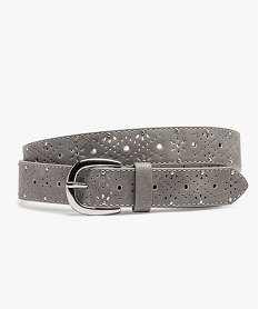 ceinture a motifs fleuris perfores et clous argentes femme grisE044001_3