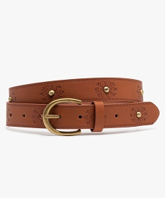 GEMO Ceinture gravée à clous métal doré femme marron standard