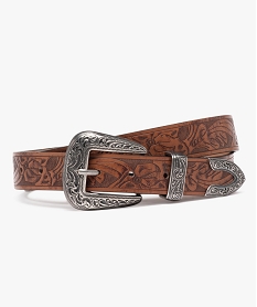 GEMO Ceinture à motif esprit western avec boucle ciselée femme Brun