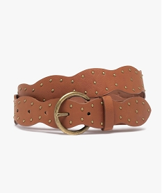 GEMO Ceinture à forme originale et clous dorés femme marron vif