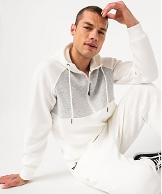 GEMO Sweat à capuche et col zippé bicolore homme Blanc