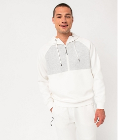 sweat a capuche et col zippe bicolore homme blanc sweatsE045801_2