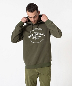 sweat a capuche en molleton imprime homme vert sweatsE046301_3