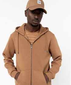 sweat zippe a capuche homme brun sweatsE047701_2