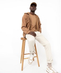 GEMO Pantalon en coton homme avec ceinture tressée Beige