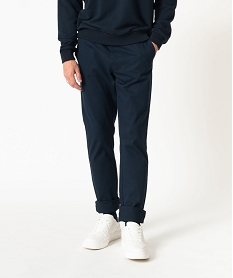 GEMO Pantalon en coton homme avec ceinture tressée Bleu