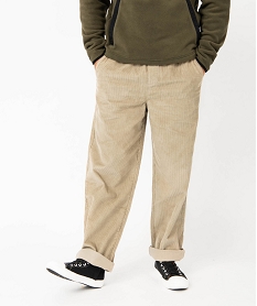 pantalon large en velours cotele avec ceinture elastique homme beigeE051401_1