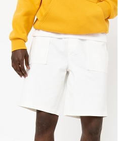 bermuda en toile uni avec ceinture ajustable homme blancE052301_2