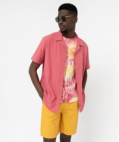chemise a manches courtes en coton froisse homme rose chemise manches courtesE054201_2