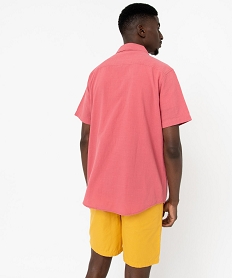 chemise a manches courtes en coton froisse homme rose chemise manches courtesE054201_3
