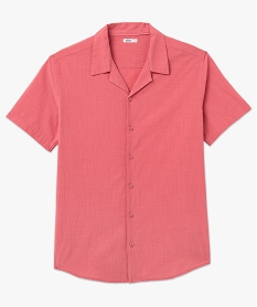 chemise a manches courtes avec col cubain en coton froisse homme rose chemise manches courtesE054201_4